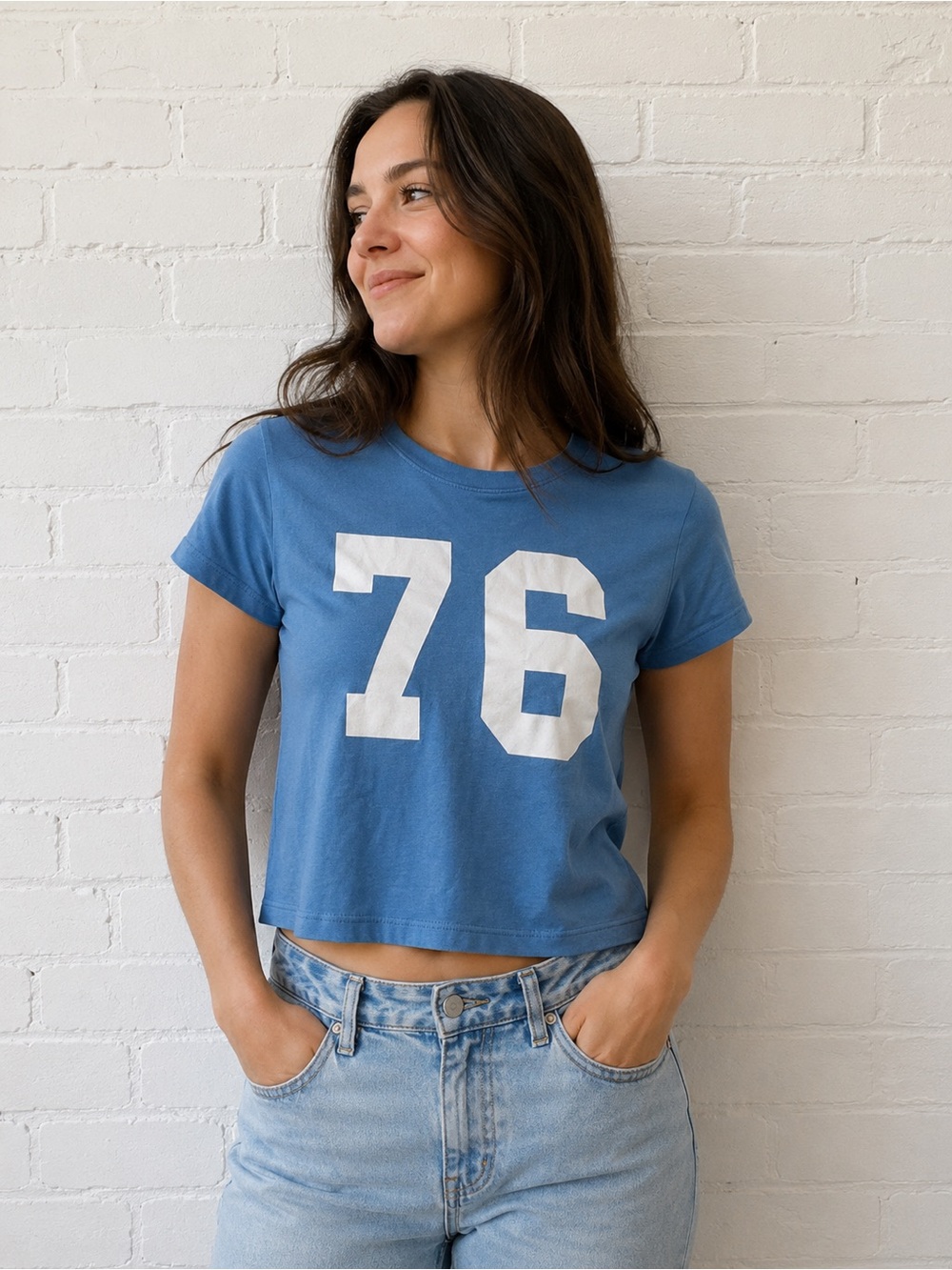 Blue '76 Graphic Crop Tee - Women's Casual Top
